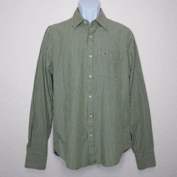 Hollister* Men's Long Sleeve Button Down Curved Hem Stripe Shirt~ Size Large - Picture 1 of 11